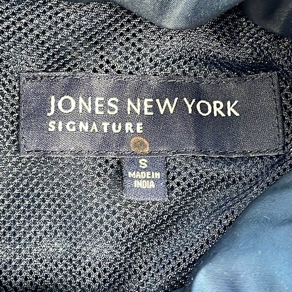Jones New York Blue Rain Jacket Windbreaker Full Zip Snap Close Cinch Waist Sz S - Picture 10 of 13